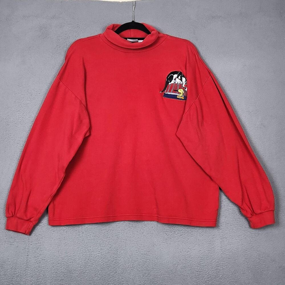 Vintage ACME Clothing Co Mock Neck Sweatshirt Mens XL Red Sylvester Tweety